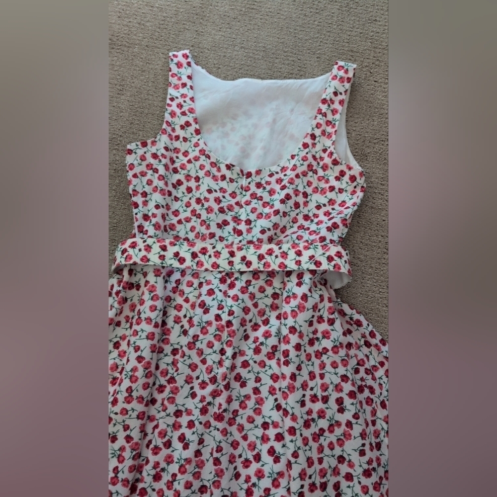 Moda Int'l Vintage Sleeveless Rose Patterned Belted A Line Dress - Picture 8 of 9